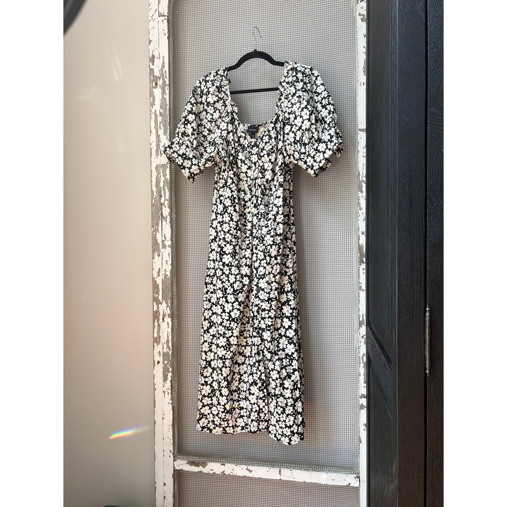 Who What Wear Black and White Floral Midi Dress